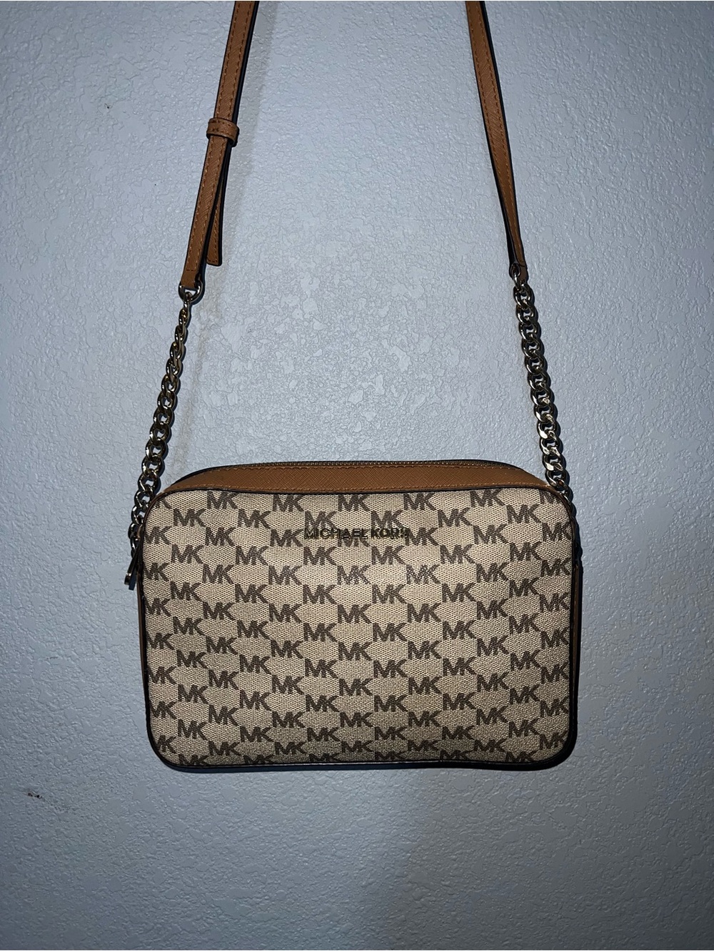Michael Kors Beige Tan MK Logo Crossbody Bag